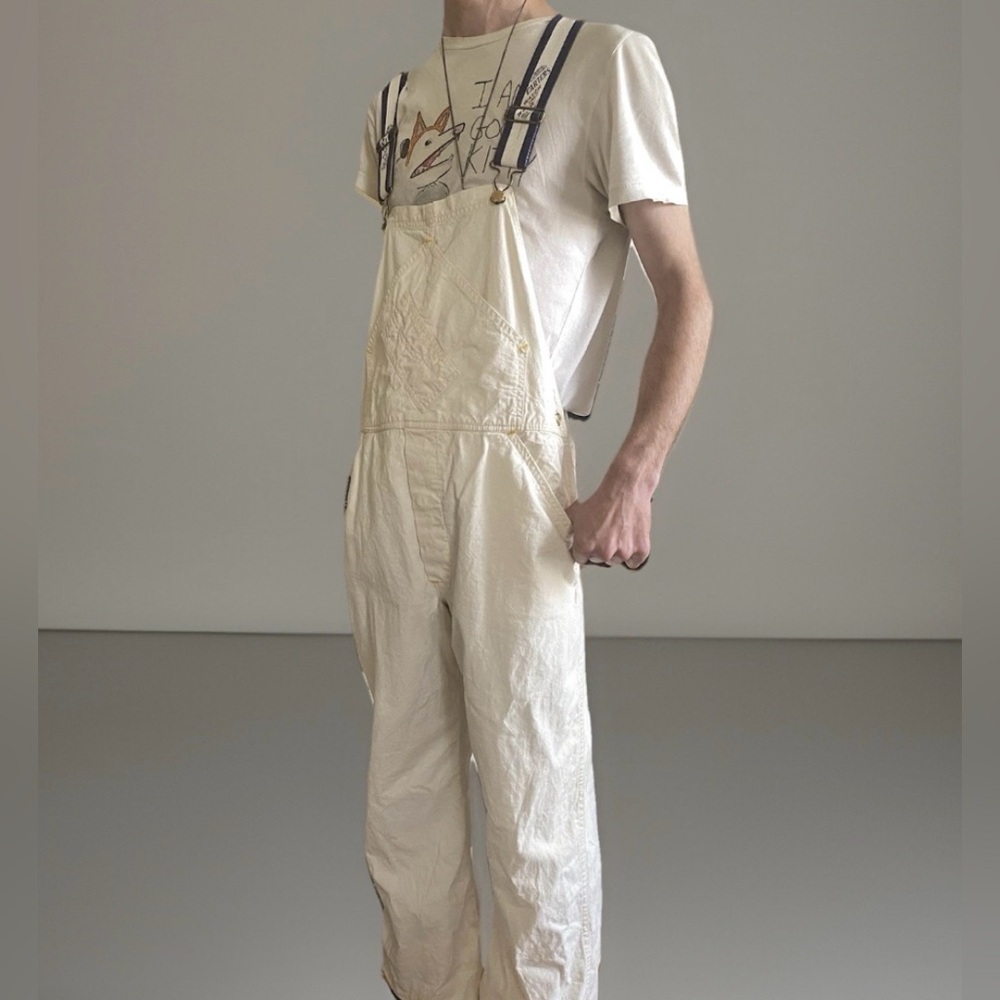 Vintage Carter’s Work The Wear White Overalls with Blue Straps Men’s Size M/L